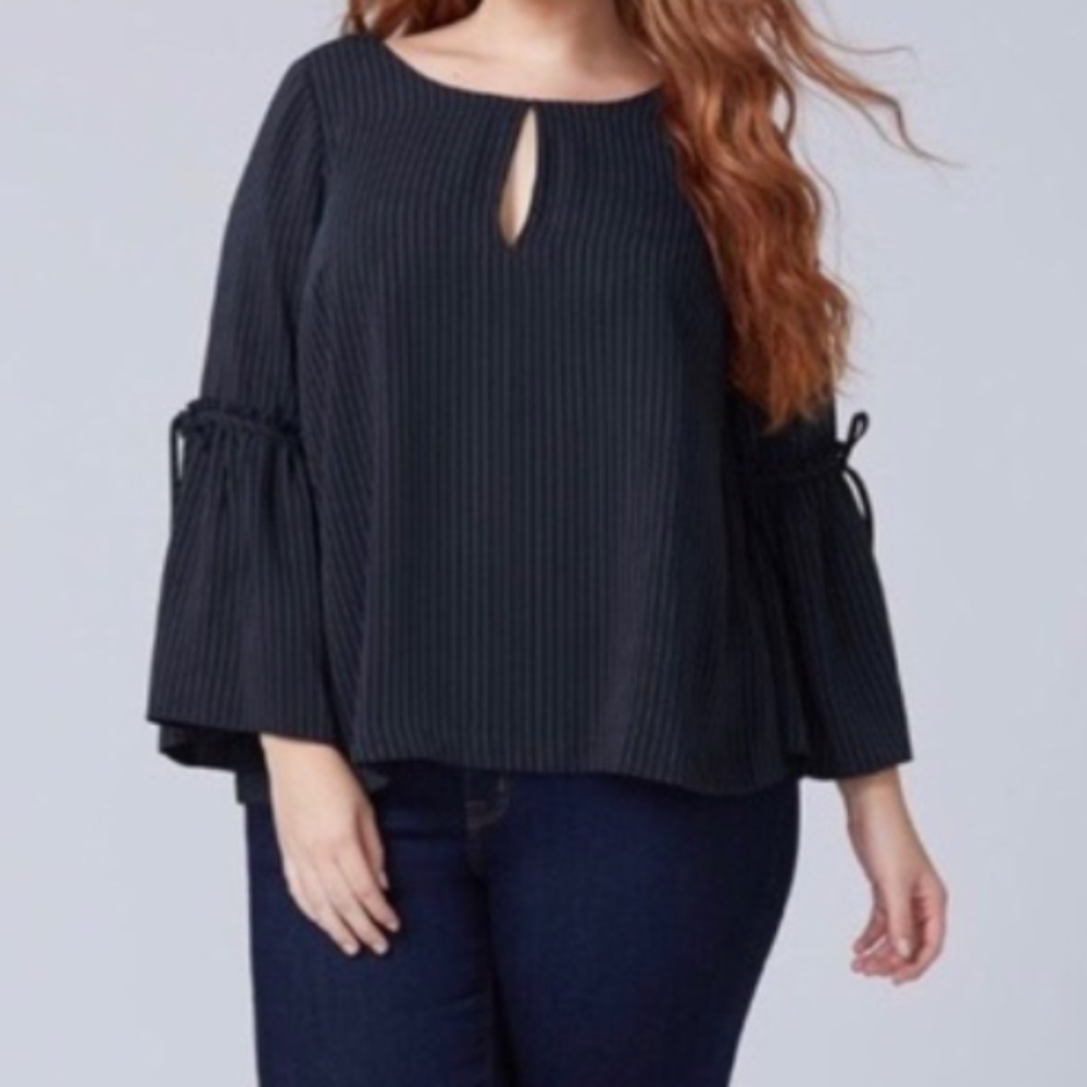 Lane Bryant Bell Sleeve Navy Pinstripe Plus Size